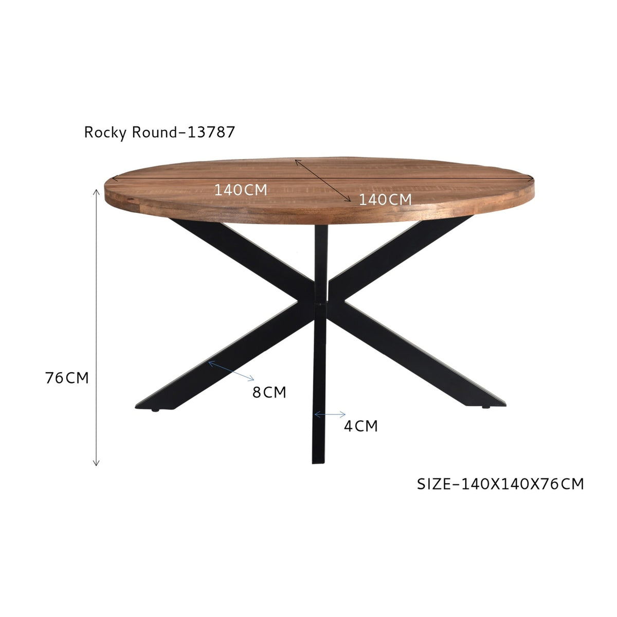 Rocky eettafel Pecan van Livingfurn, afmetingen Ø140cm x H76cm