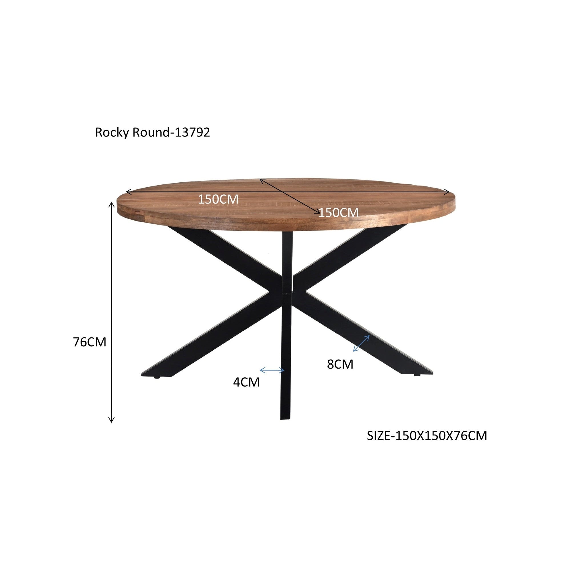 Eettafel Rocky Ø150cm in Pecan, detail van het blad