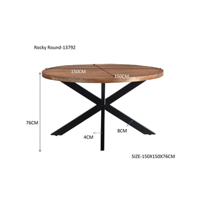 Eettafel Rocky Ø150cm in Pecan, detail van het blad