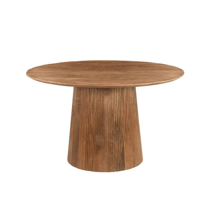 Salvator eettafel Pecan schuin van boven met rond mangohouten blad