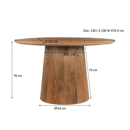 Maatschets van de ronde Salvator eettafel, 130 cm doorsnee en 76 cm hoog