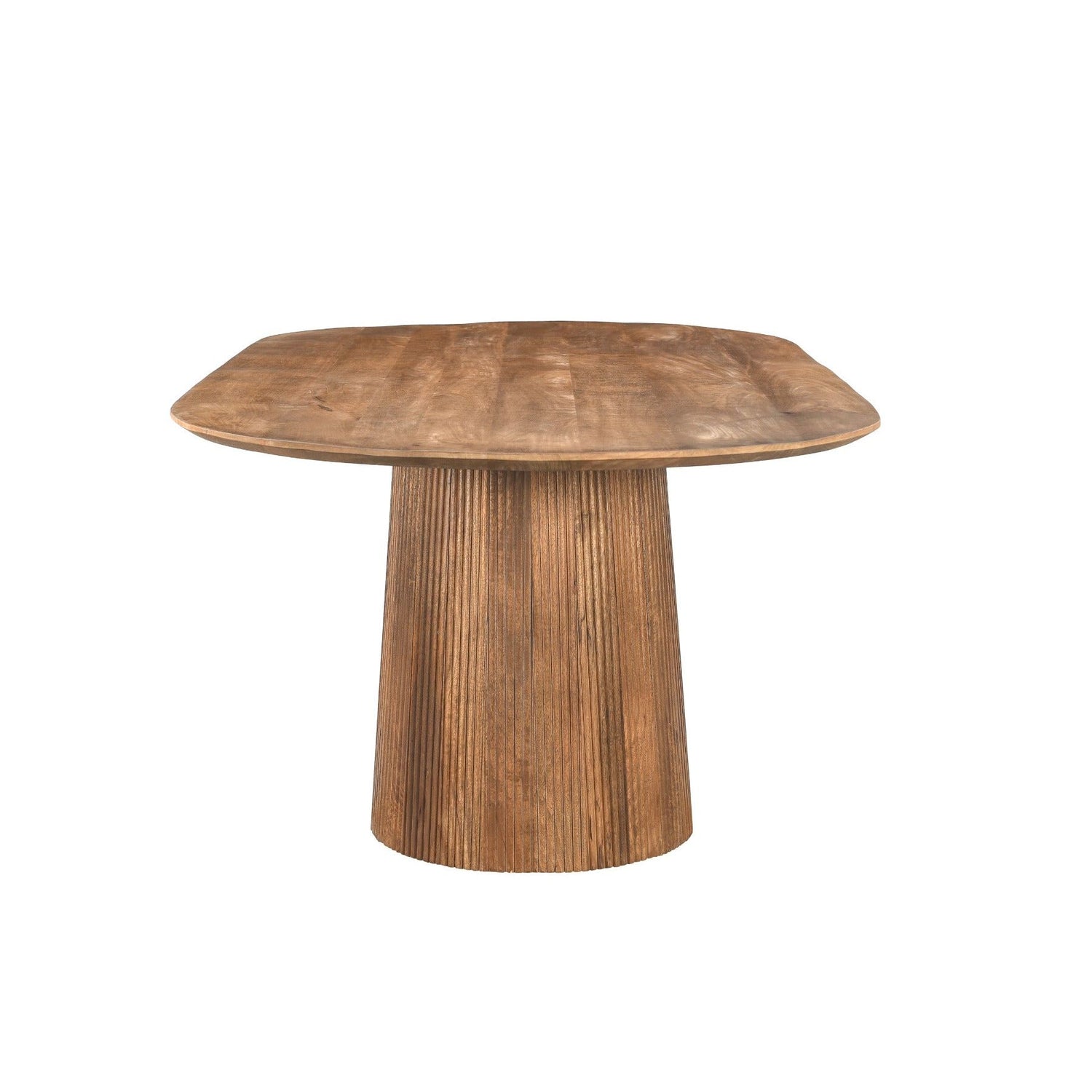 Salvator eettafel Pecan schuin van boven met ovaal mangohouten blad