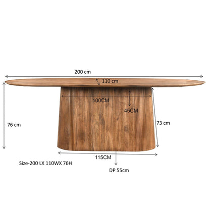 Maatschets van de ovale Salvator eettafel, 200 bij 110 bij 76 cm