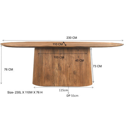 Maatschets van de ovale Salvator eettafel, 230 bij 110 bij 76 cm