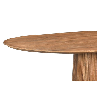 Bovenaanzicht van het ovale blad van 230 bij 110 cm in mangohout Pecan