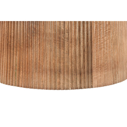 Close-up van de handmatig geribbelde tafelvoet in mangohout Pecan