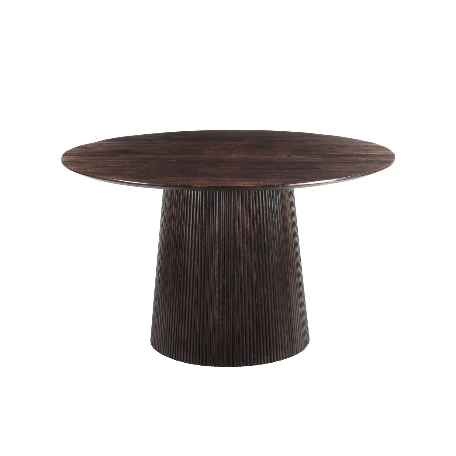 Salvator eettafel Walnut schuin van boven met rond mangohouten blad