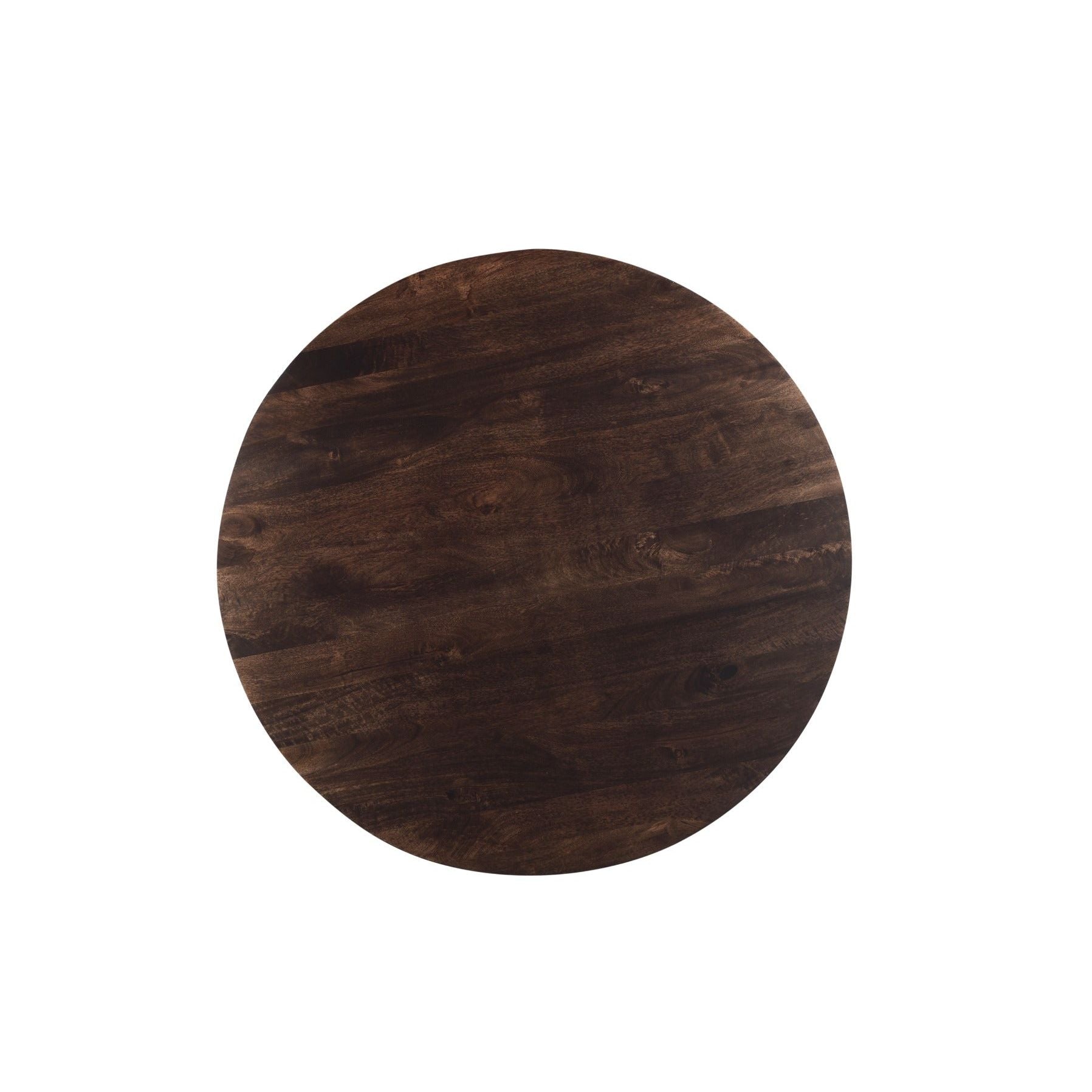 Bovenaanzicht van het donkere ronde blad van 130 cm van de Salvator eettafel