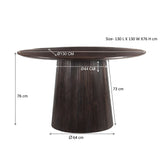 Maatschets van de ronde Salvator eettafel, 130 cm doorsnee en 76 cm hoog