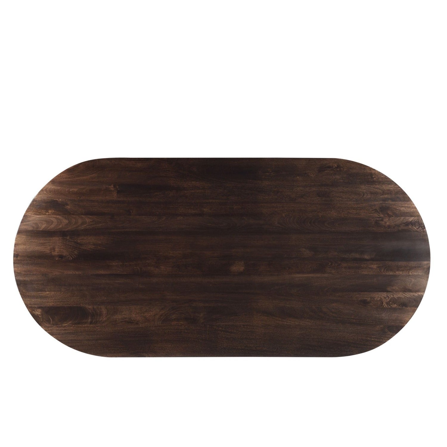 Zijaanzicht van de ovale Salvator eettafel in Walnut met blad van 30 mm