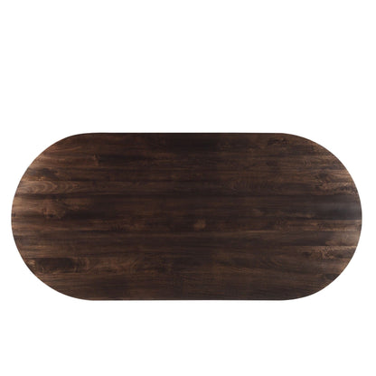 Zijaanzicht van de ovale Salvator eettafel in Walnut met blad van 30 mm