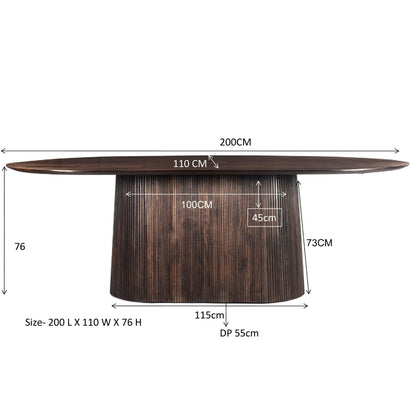 Maatschets van de ovale Salvator eettafel, 200 bij 110 bij 76 cm