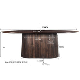 Maatschets van de ovale Salvator eettafel, 230 bij 110 bij 76 cm