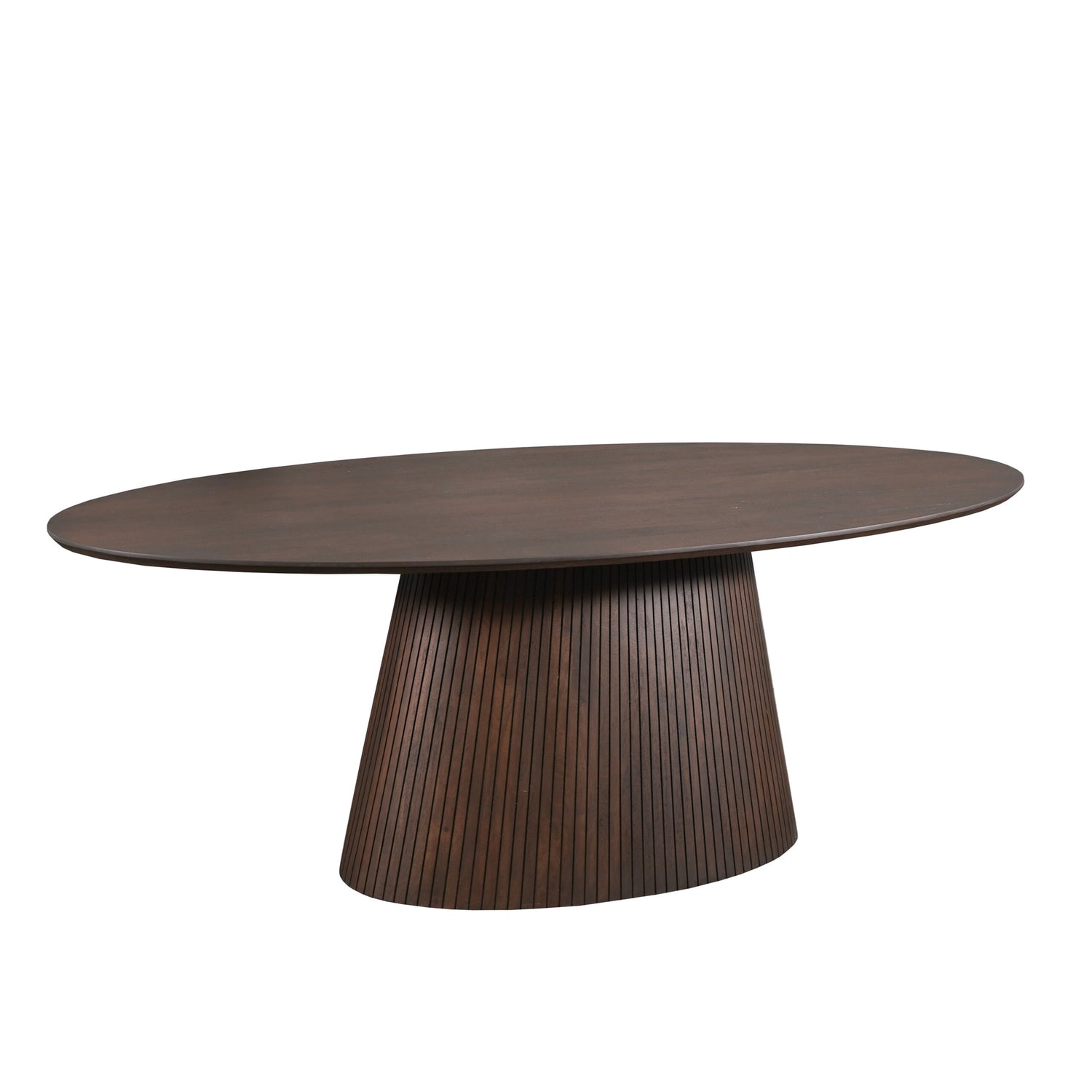 Detail van het dikke mangohouten onderstel van de ovale Solana eettafel