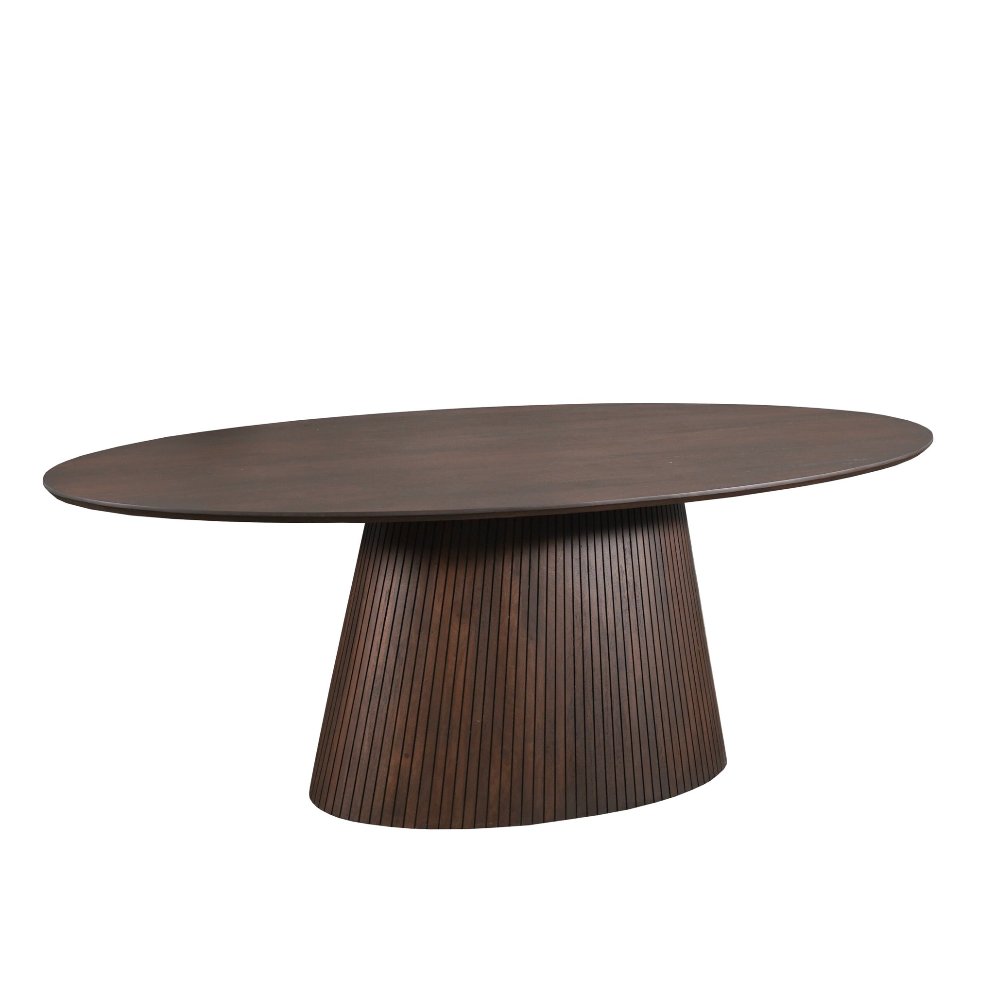 Detail van het dikke mangohouten onderstel van de ovale Solana eettafel