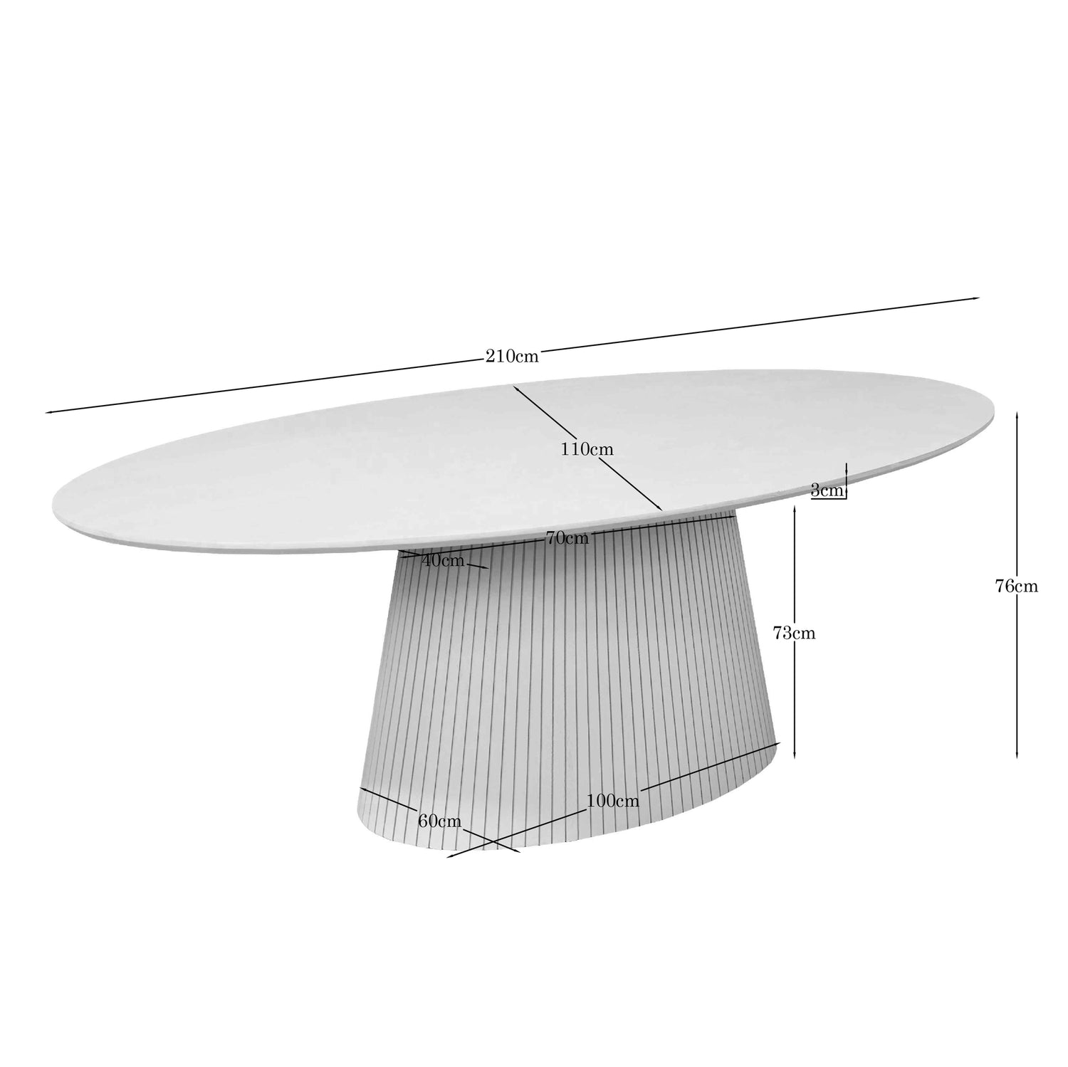 Bruine ovale Solana eettafel van 210 cm gedekt in een ruime eetkamer
