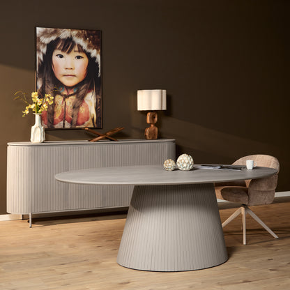 Eettafel Solana van Starfurn, ovaal mangohouten blad van 210 bij 110 cm in taupe