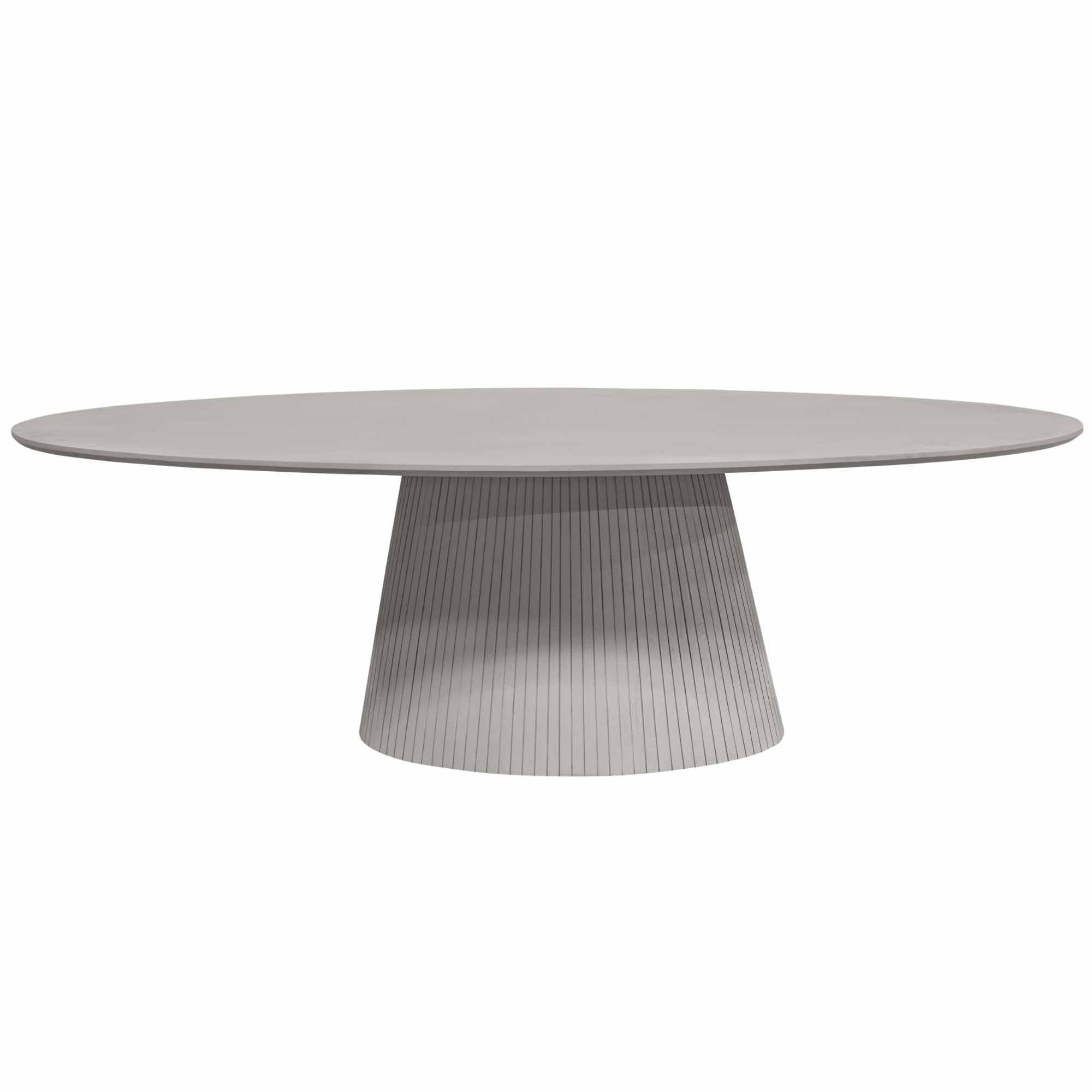 Detail van het verticale lattenpatroon op het onderstel van de Eettafel Solana