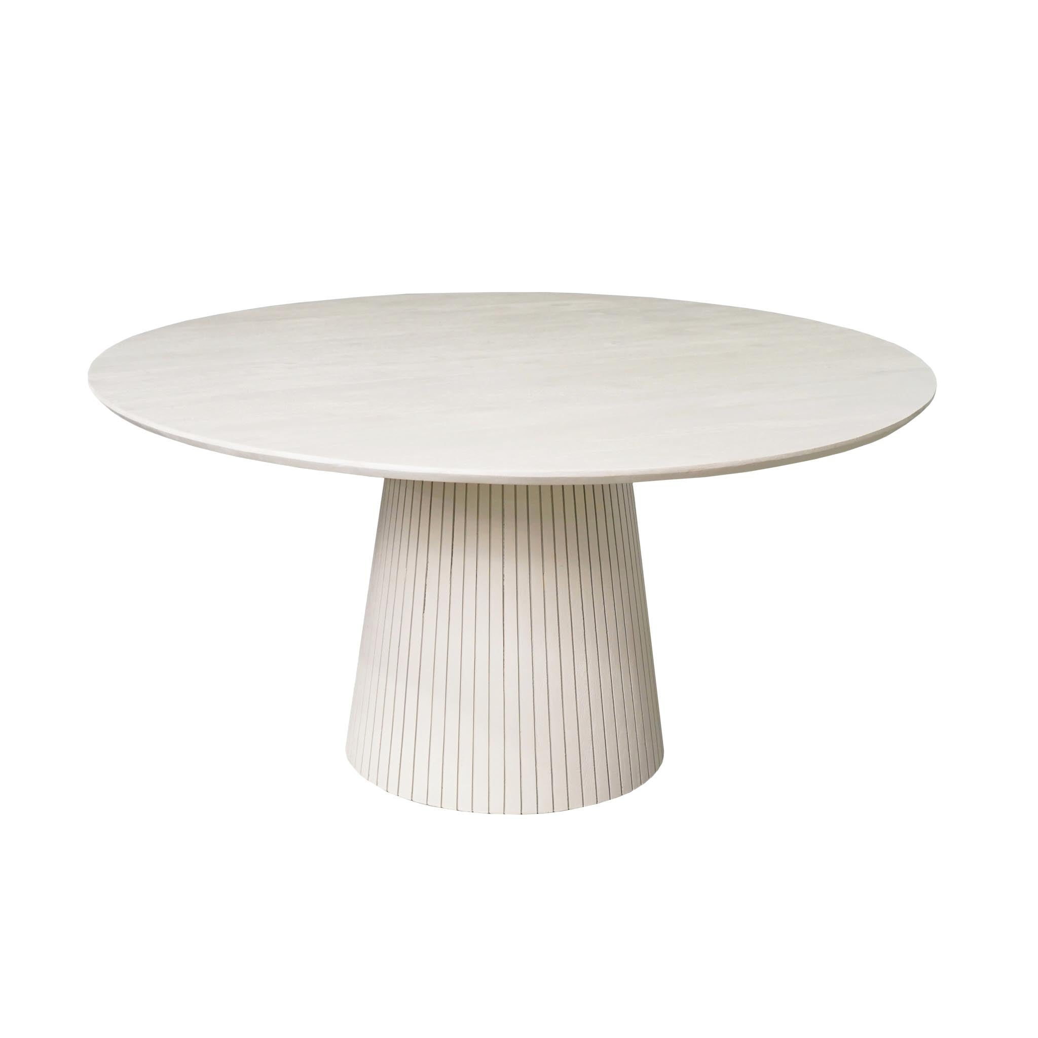 Zijaanzicht van de Solana eettafel 150 cm met massieve mangohouten kolompoot