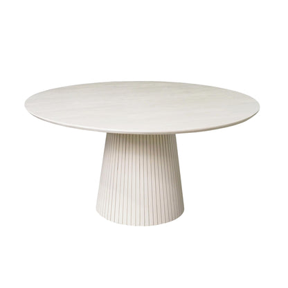 Zijaanzicht van de Solana eettafel 150 cm met massieve mangohouten kolompoot