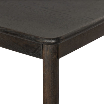 Detail van de afgeronde hoek en de bladrand van 22 mm van de espresso Tobago eettafel