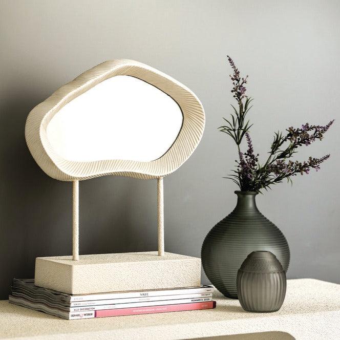 Eilish White poly organic mirror on mdf base low PTMD 35x14x40.5 cm - Spiegel - PTMD - livinglovely.nl