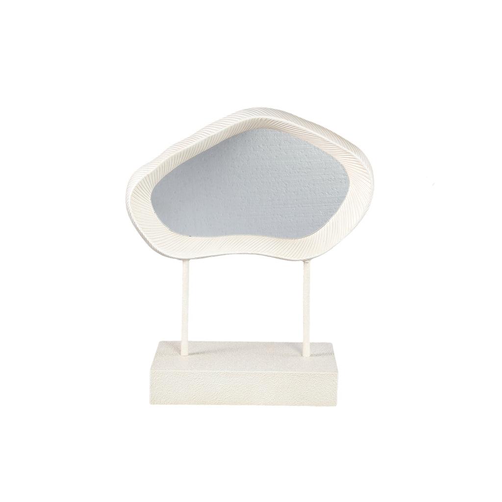 Eilish White poly organic mirror on mdf base low PTMD 35x14x40.5 cm - Spiegel - PTMD - livinglovely.nl