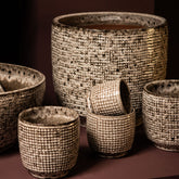 Elana White Round Ceramic Pot With Grey Pattern L dia30xH29cm PTMD - Pot - PTMD - livinglovely.nl