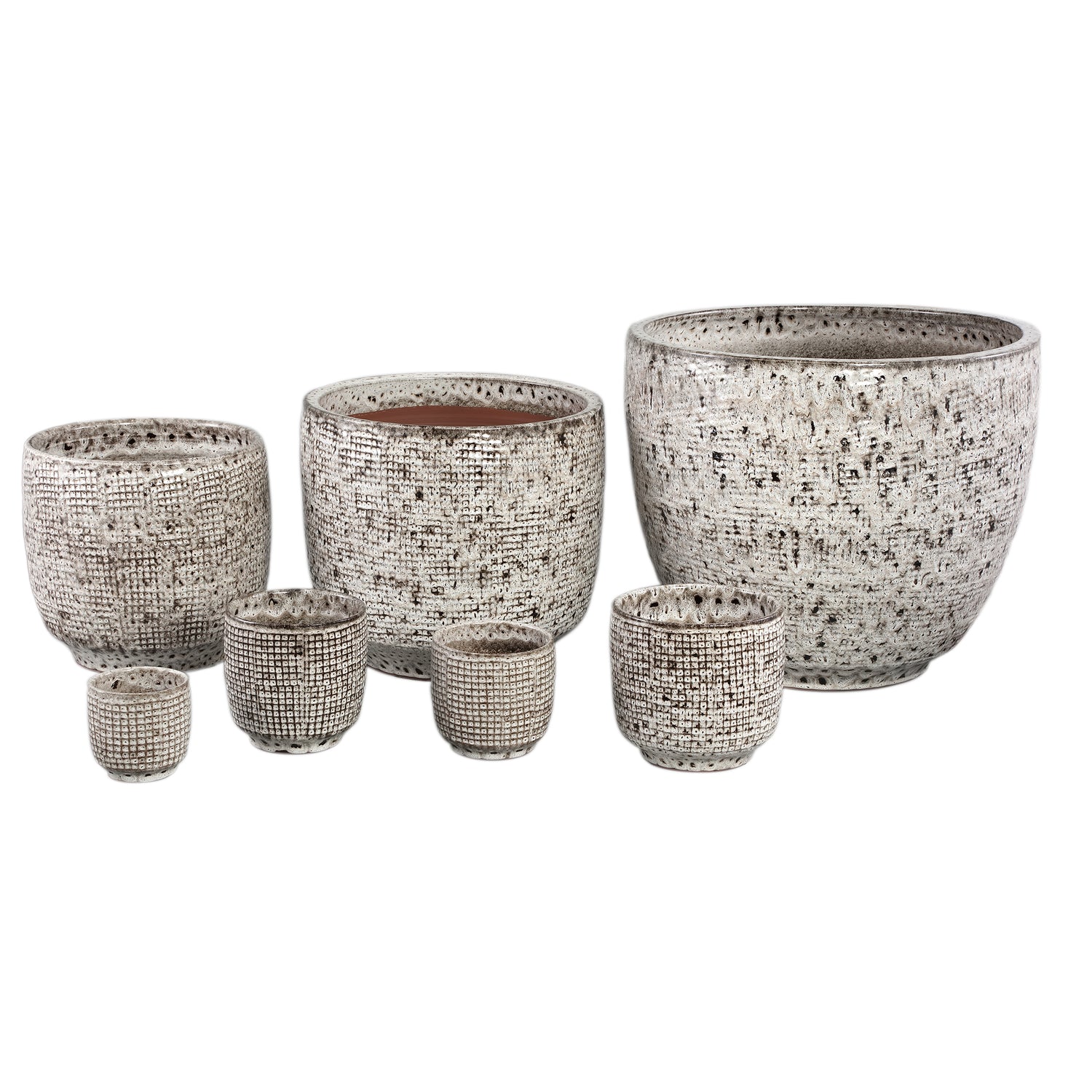 Elana White Round Ceramic Pot With Grey Pattern L dia30xH29cm PTMD - Pot - PTMD - livinglovely.nl