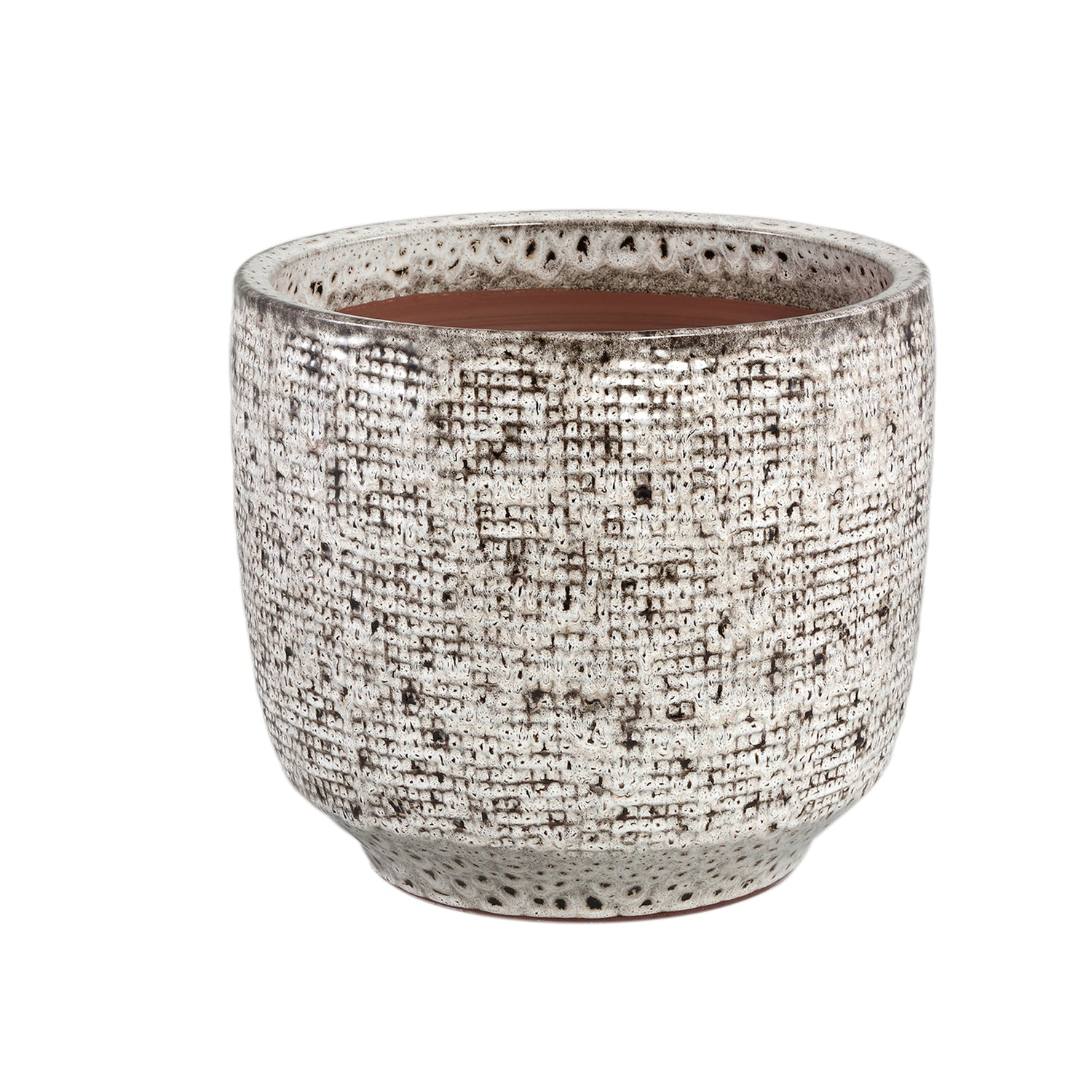 Elana White Round Ceramic Pot With Grey Pattern XL Dia39x35cm PTMD - Pot - PTMD - livinglovely.nl