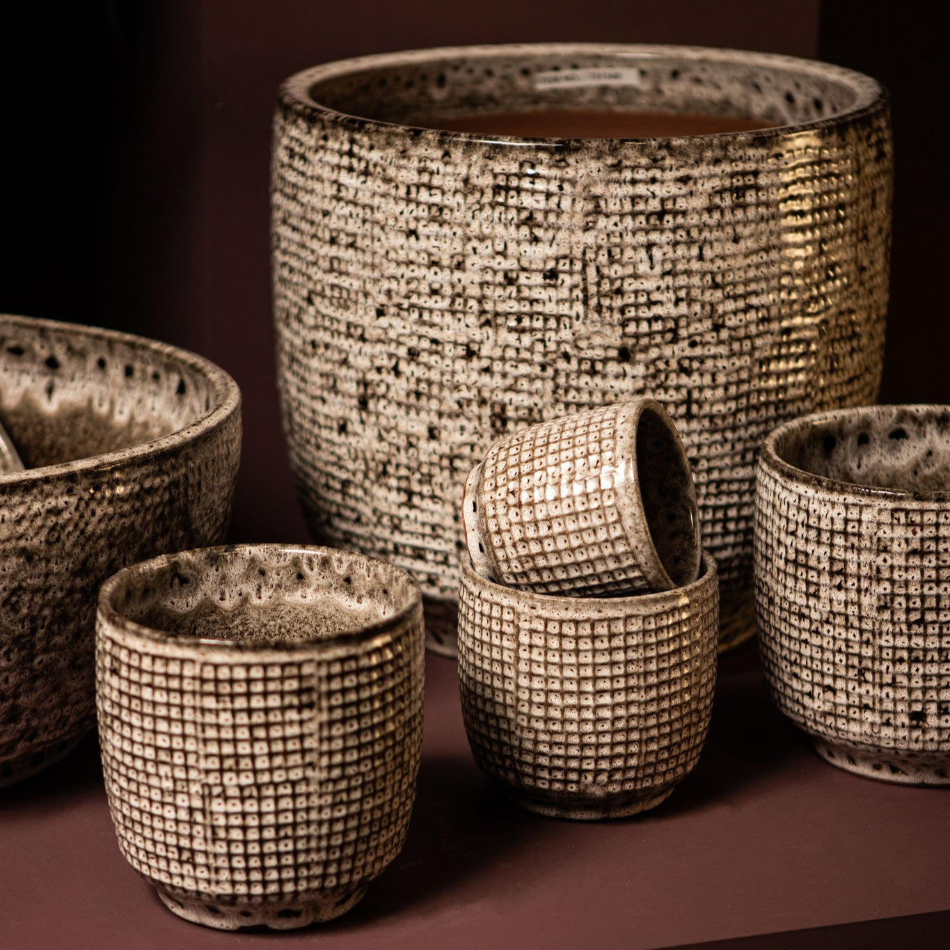 Elana White Round Ceramic Pot With Grey PatternXXL 50x50.5x44cm PTMD - Pot - PTMD - livinglovely.nl