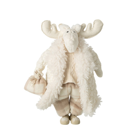 Eland Met Jas van J-Line, staand decoratiebeeld met witte vacht en beige jas, 48cm hoog