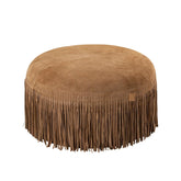 Eleora Camel Suède Leren Poef Fringes Rond Small PTMD - Poef - PTMD - livinglovely.nl