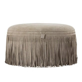 Eleora Taupe Suede Leather Poef Fringes Round PTMD , Poef , PTMD , livinglovely.nl