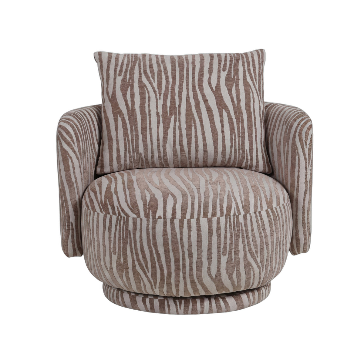Elin Fauteuil Beige Golvende Lijnen Rond van PTMD, vooraanzicht van de ronde beige fauteuil