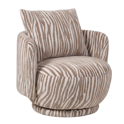 Elin Fauteuil Beige Golvende Lijnen Rond van PTMD, zijaanzicht van de fauteuil