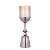 Eliviana Brass Casted Alu Stormlight Beige Glass L van PTMD, messingkleurig windlicht met beige glas op witte achtergrond