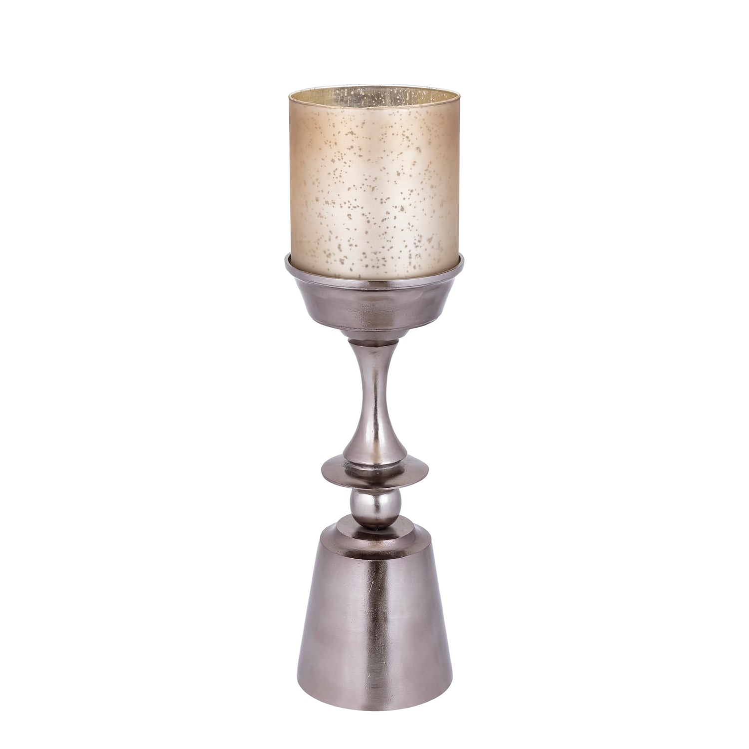 Eliviana Brass Casted Alu Stormlight Beige Glass L van PTMD, tweede aanzicht van het windlicht op witte achtergrond
