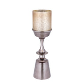 Eliviana Brass Casted Alu Stormlight Beige Glass L van PTMD, tweede aanzicht van het windlicht op witte achtergrond