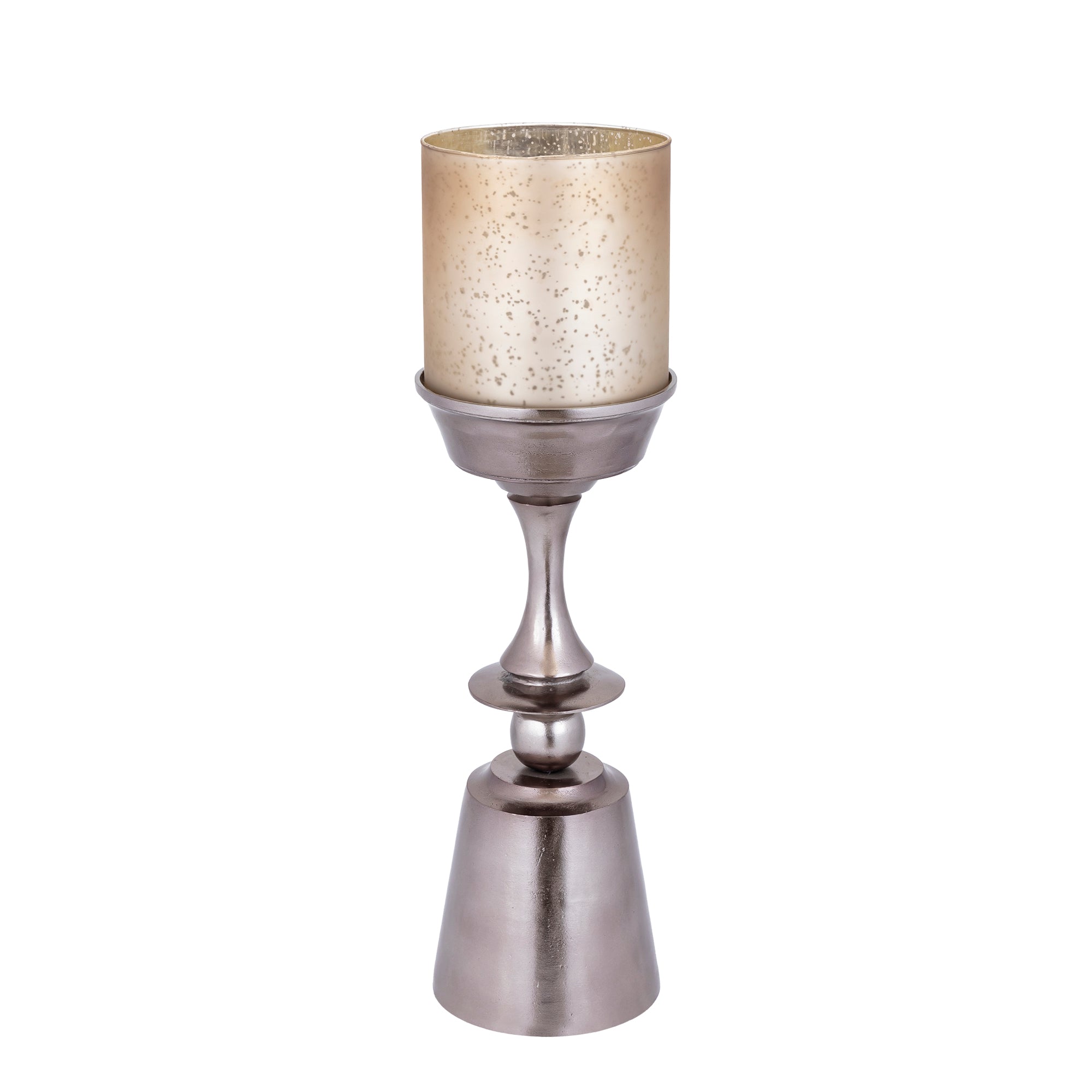 Eliviana Brass Casted Alu Stormlight Beige Glass L van PTMD, tweede aanzicht van het windlicht op witte achtergrond