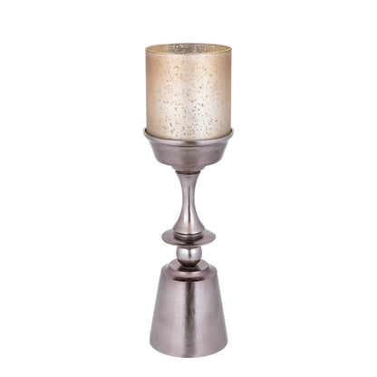 Eliviana Brass Casted Alu Stormlight Beige Glass L van PTMD, tweede aanzicht van het windlicht op witte achtergrond