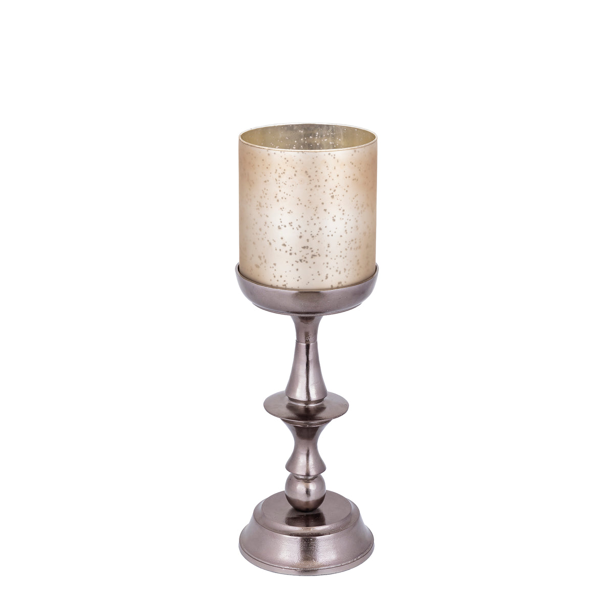 Eliviana Brass Casted Alu Stormlight Beige Glass M van PTMD, tweede aanzicht van het windlicht op witte achtergrond