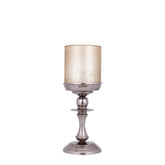 Eliviana Brass Casted Alu Stormlight Beige Glass S van PTMD, messingkleurig windlicht met beige glas op witte achtergrond
