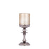 Eliviana Brass Casted Alu Stormlight Beige Glass S van PTMD, messingkleurig windlicht met beige glas op witte achtergrond