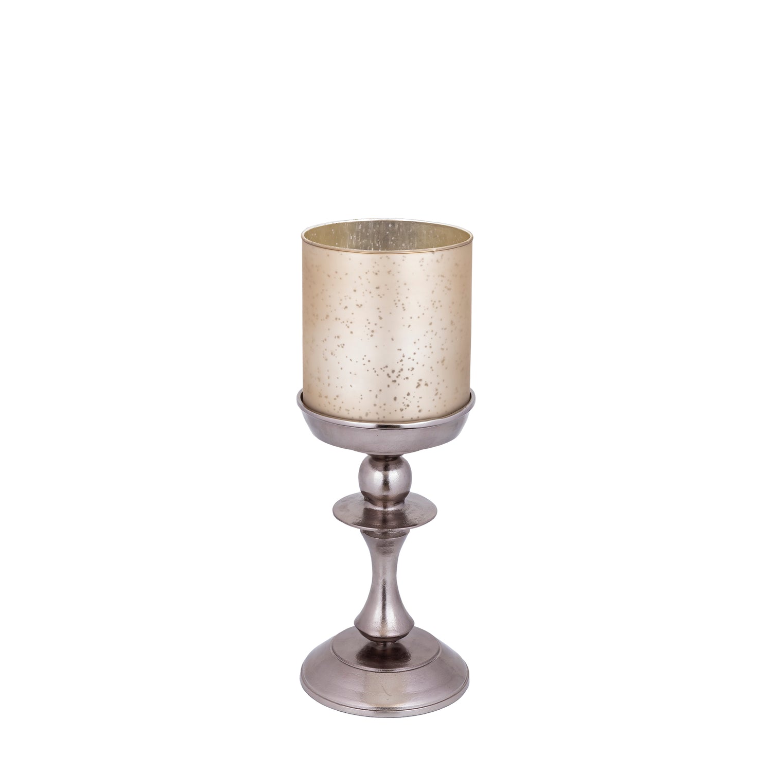 Eliviana Brass Casted Alu Stormlight Beige Glass S van PTMD, tweede aanzicht van het windlicht op witte achtergrond