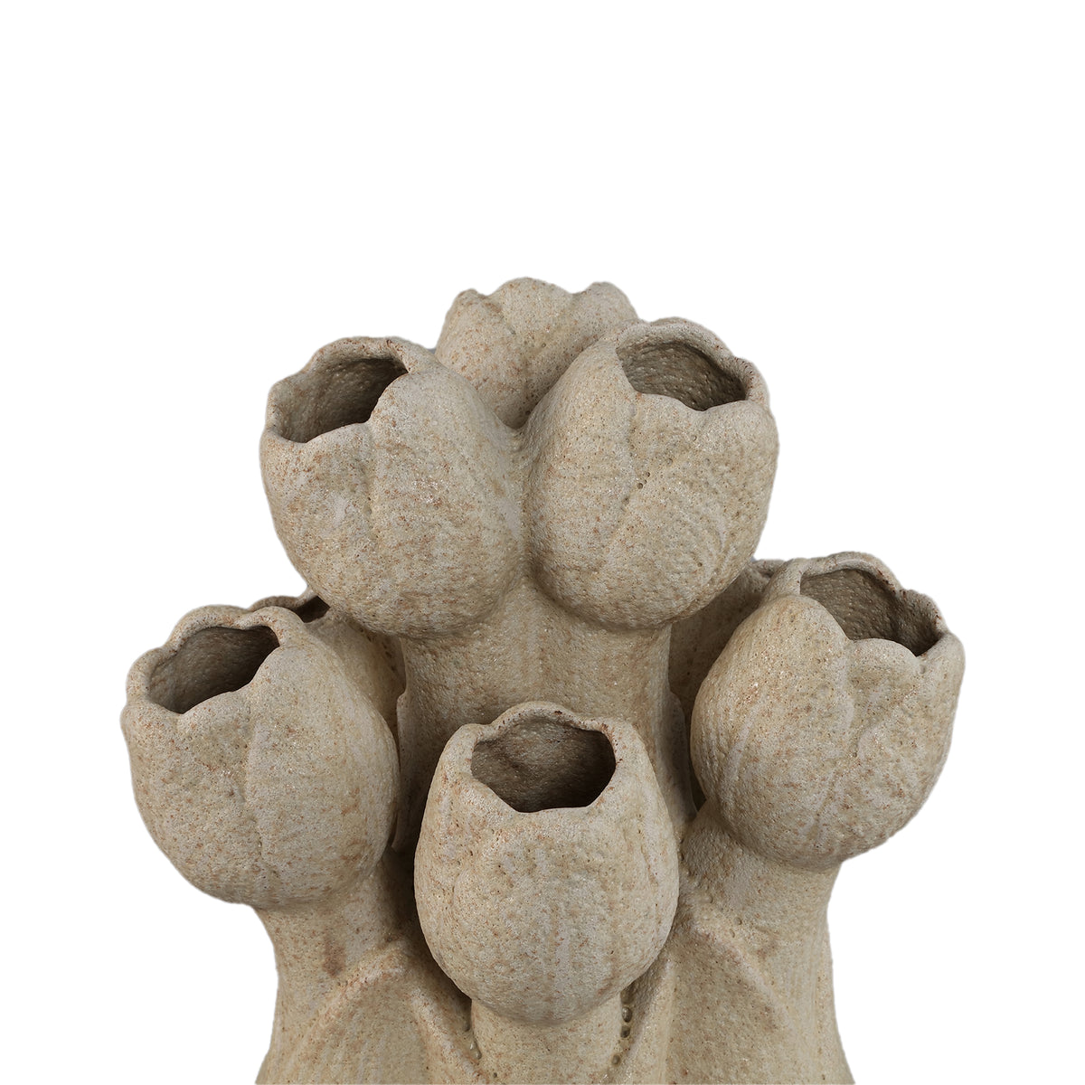Ellodie Cream Ceramic Tulip Shaped Tulip Vase M van PTMD, packshot vanuit een andere hoek op witte achtergrond