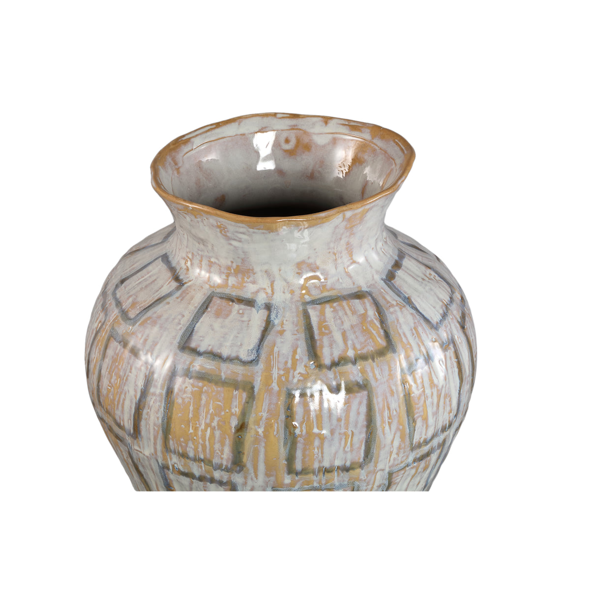 Detail van de handbeschildering op de witte Emylee pot large van PTMD
