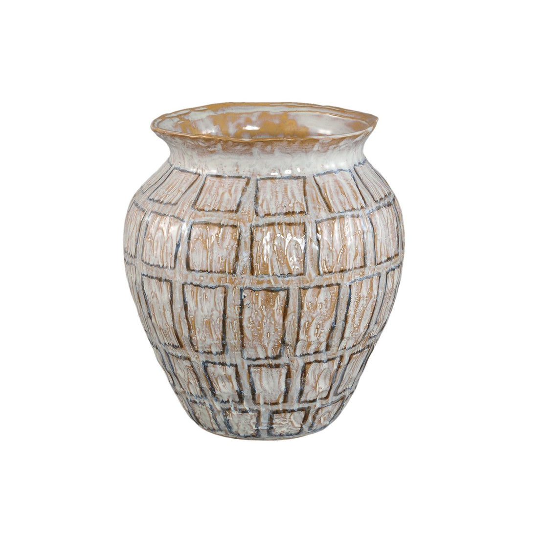 Emylee pot van PTMD, witte handbeschilderde keramieken pot met vierkante basis