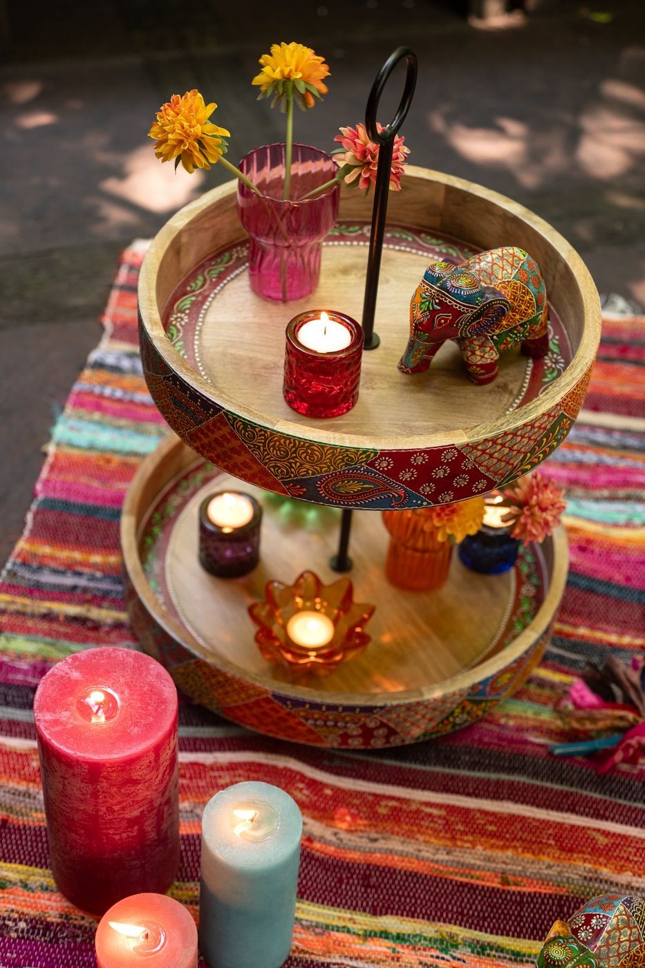 Etagère 2 Niveaus Delhi Mango Hout Mix - Keukenaccessoire - J-Line - livinglovely.nl