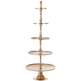 Etagère 5 Laags Rond Aluminium Goud van J-Line, staande etagère met vijf ronde schalen in goudkleurig aluminium